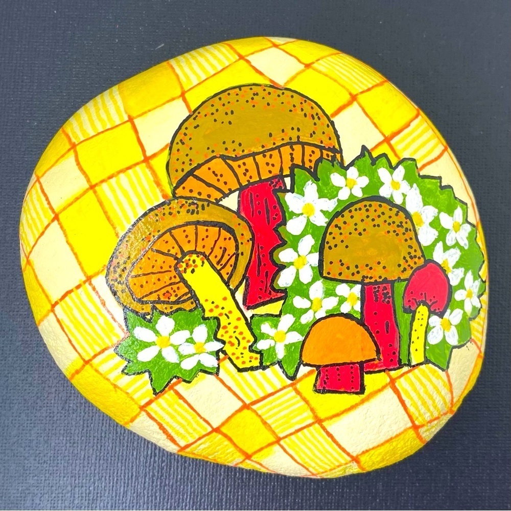Hand Painted River Rock Mushrooms Sealed